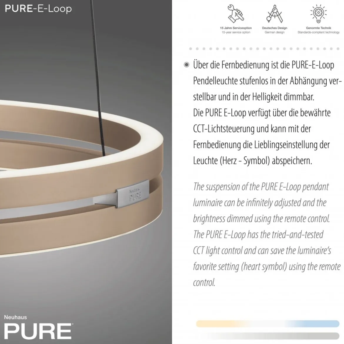 Paul Neuhaus 2550-60 Neuhaus PURE E-Loop LED Pendelleuchte ivory gold 2700-5000 K