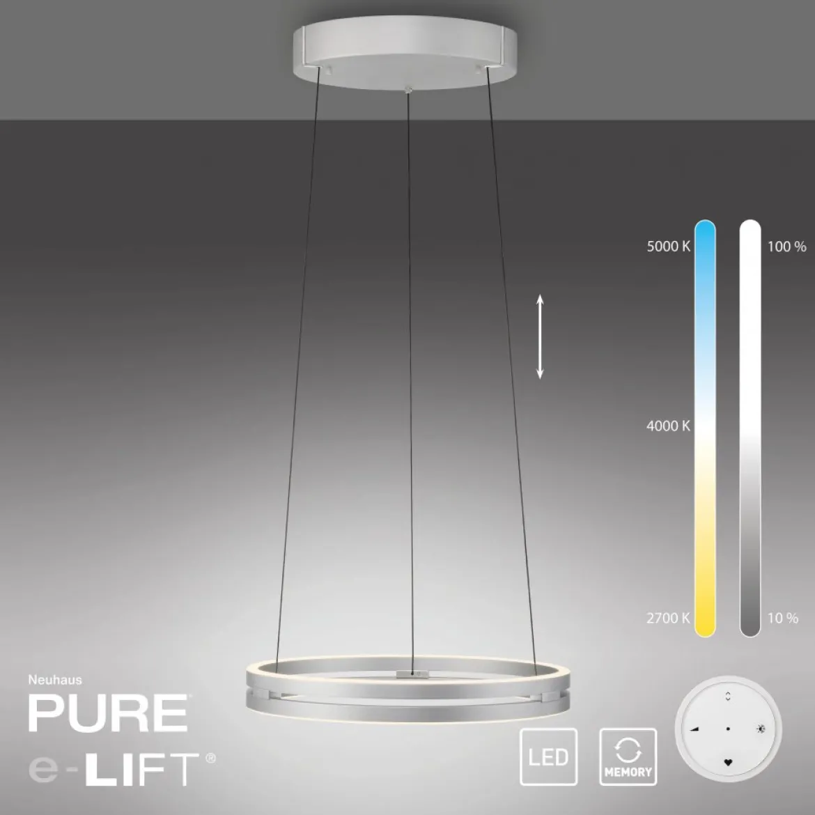 Paul Neuhaus 2550-95 Neuhaus PURE E-Loop LED Pendelleuchte stone (alu) 2700-5000 K