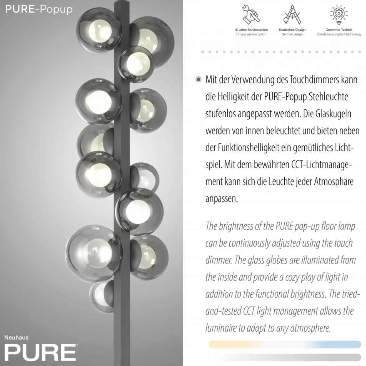 Paul Neuhaus 557-15 Neuhaus PURE Popup LED Stehleuchte platin (grau)