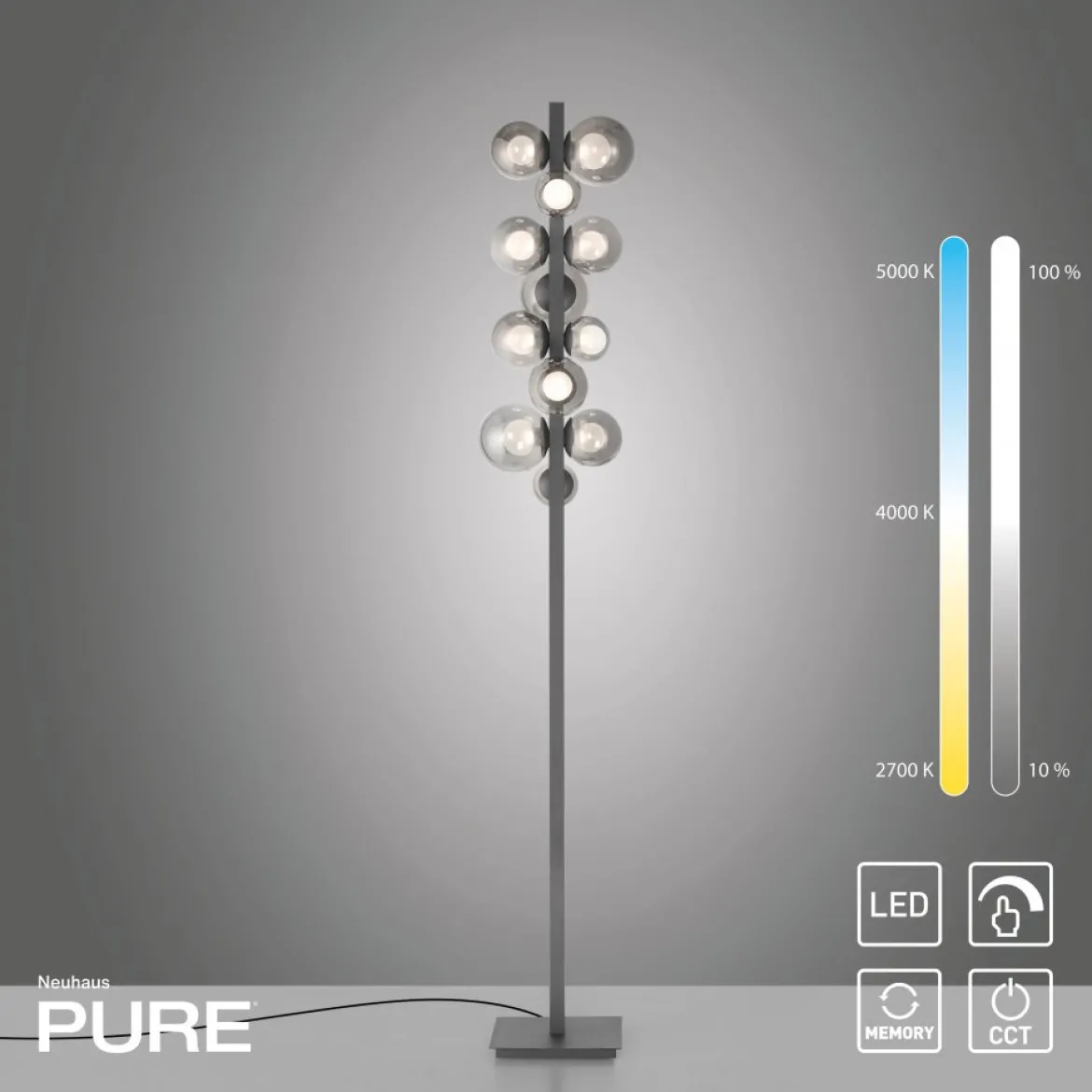 Paul Neuhaus 557-15 Neuhaus PURE Popup LED Stehleuchte platin (grau)