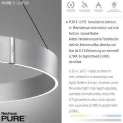 Paul Neuhaus 2561-95 PURE-E-CLIPSE LED Pendelleuchte stone (aluminium) e-LIFT®