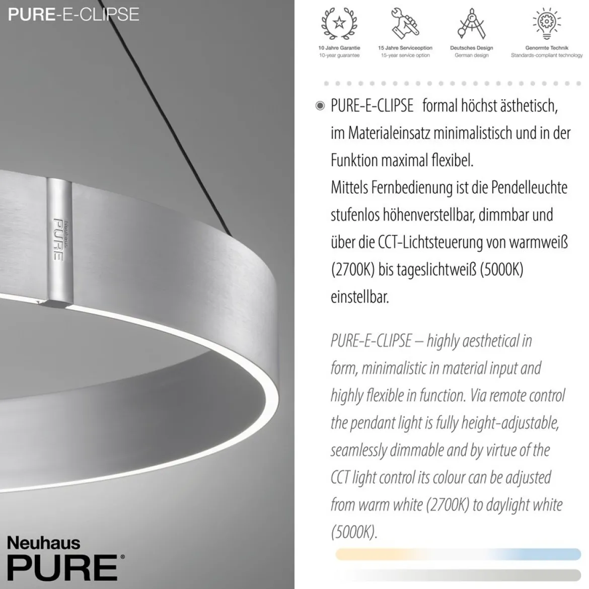 Paul Neuhaus 2561-95 PURE-E-CLIPSE LED Pendelleuchte stone (aluminium) e-LIFT®