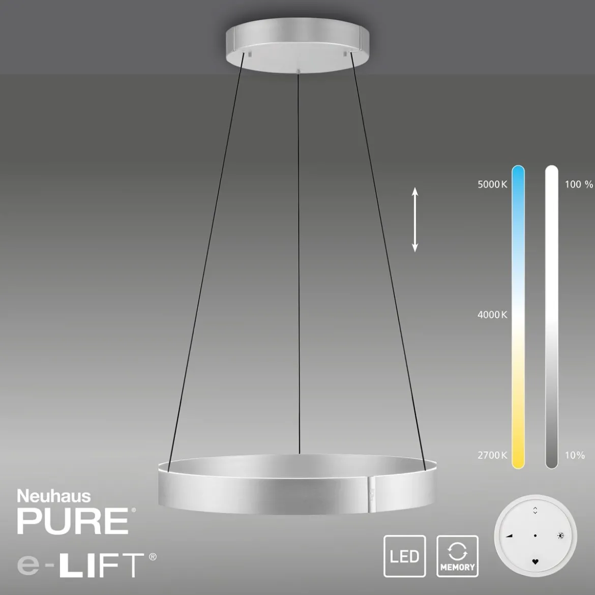 Paul Neuhaus 2561-95 PURE-E-CLIPSE LED Pendelleuchte stone (aluminium) e-LIFT®