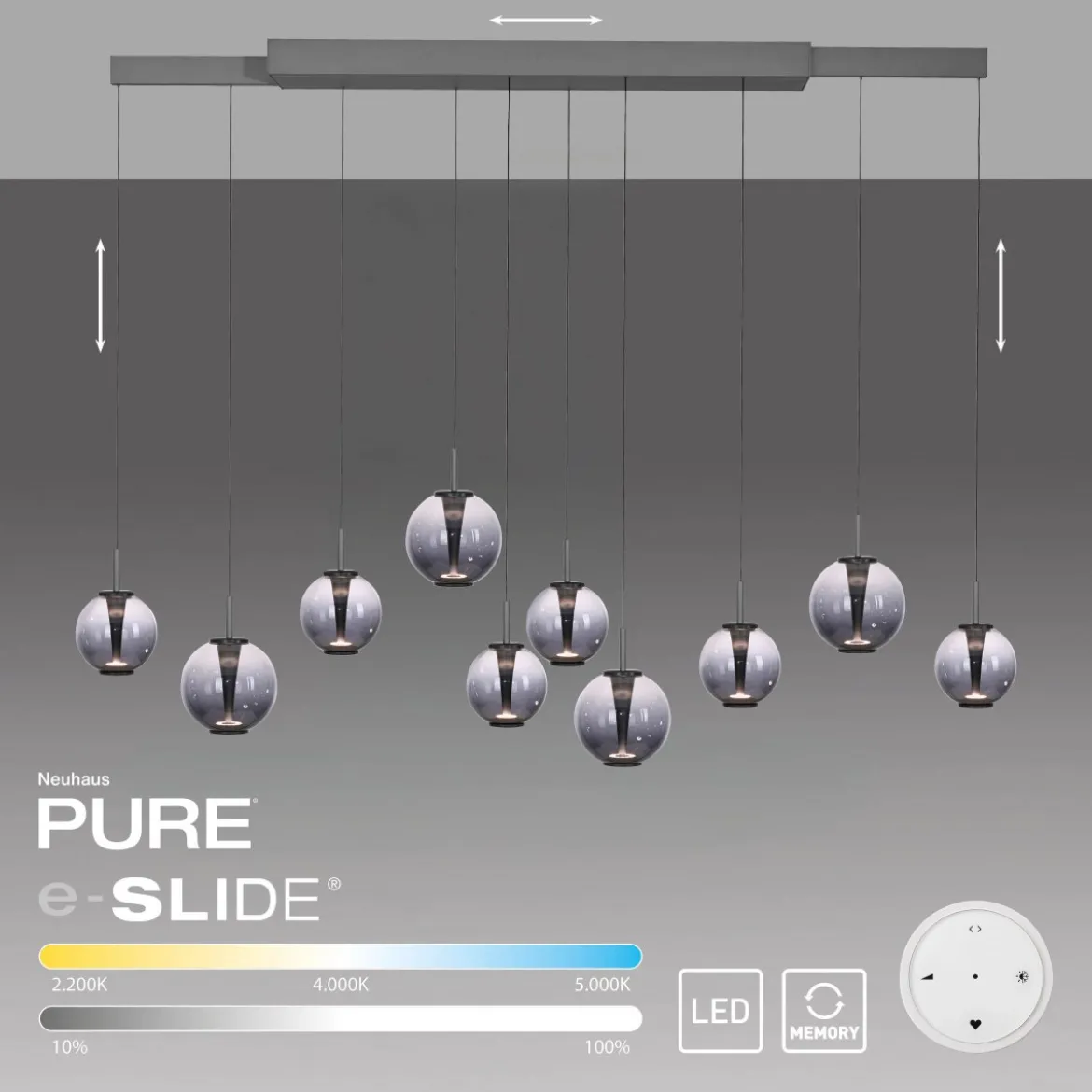Paul Neuhaus 2221-15 PURE E-Infinity Pendelleuchte mystic grey 10-flammig
