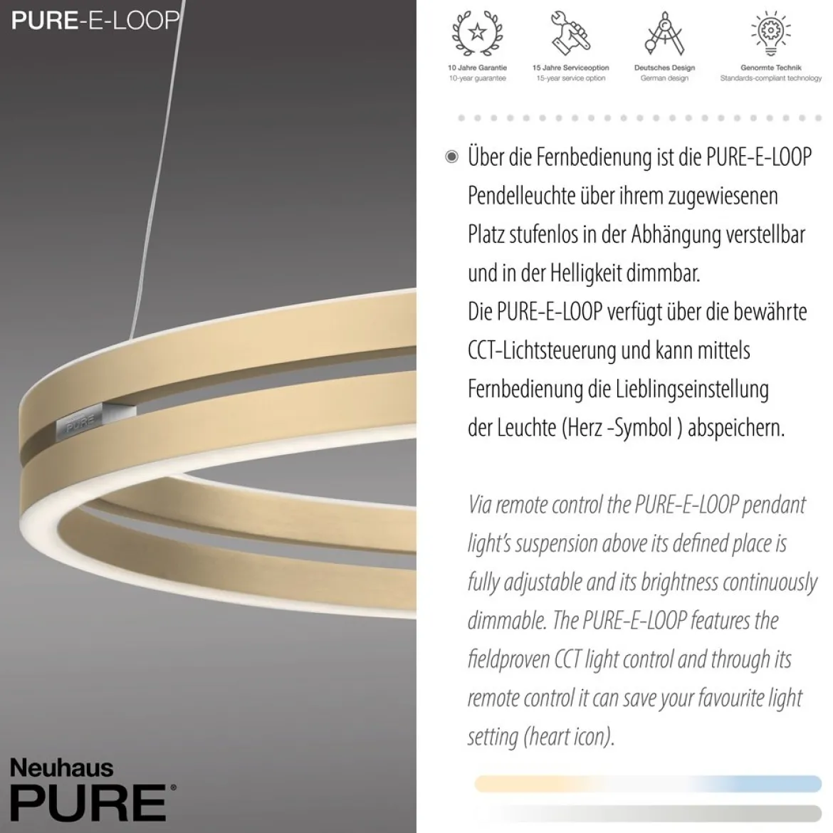 Paul Neuhaus 2551-60 PURE-E-LOOP LED Pendelleuchte ivory gold elektrisch