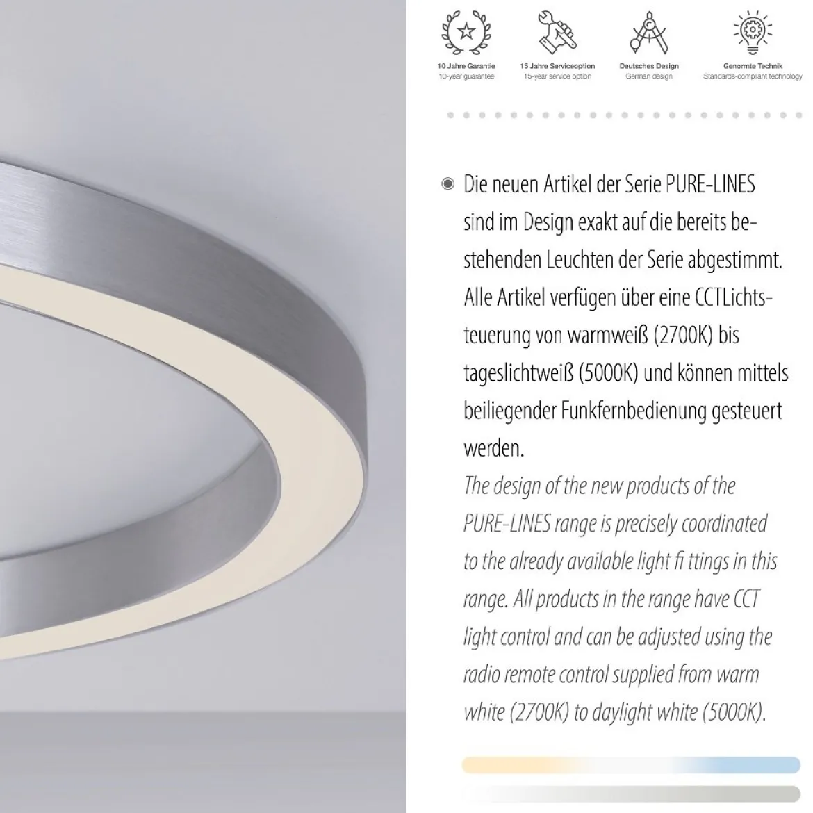 Paul Neuhaus 6306-95 PURE-LINES LED Deckenleuchte diamond (alu) CCT 70cm