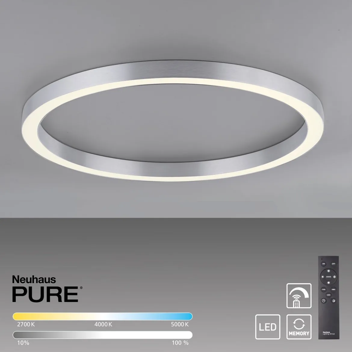 Paul Neuhaus 6306-95 PURE-LINES LED Deckenleuchte diamond (alu) CCT 70cm