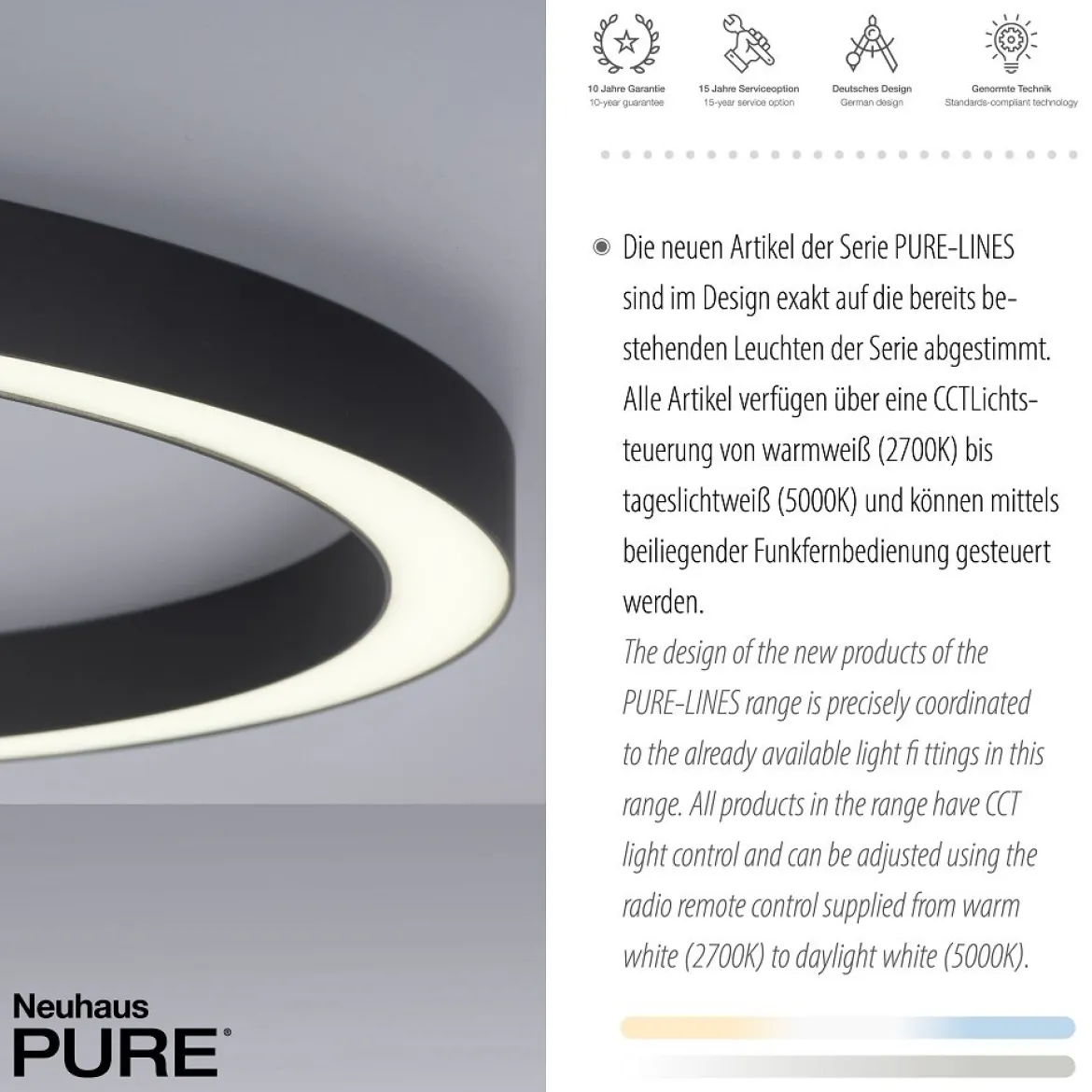 Paul Neuhaus 6306-13 PURE-LINES LED Deckenleuchte graphite CCT 70cm