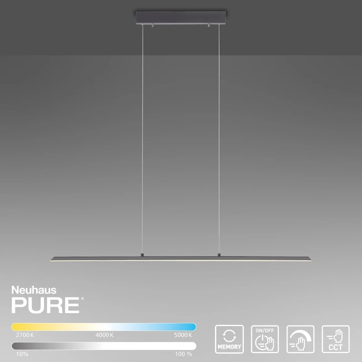 Paul Neuhaus 8375-13 PURE-LITE LED Pendelleuchte graphite CCT 100cm