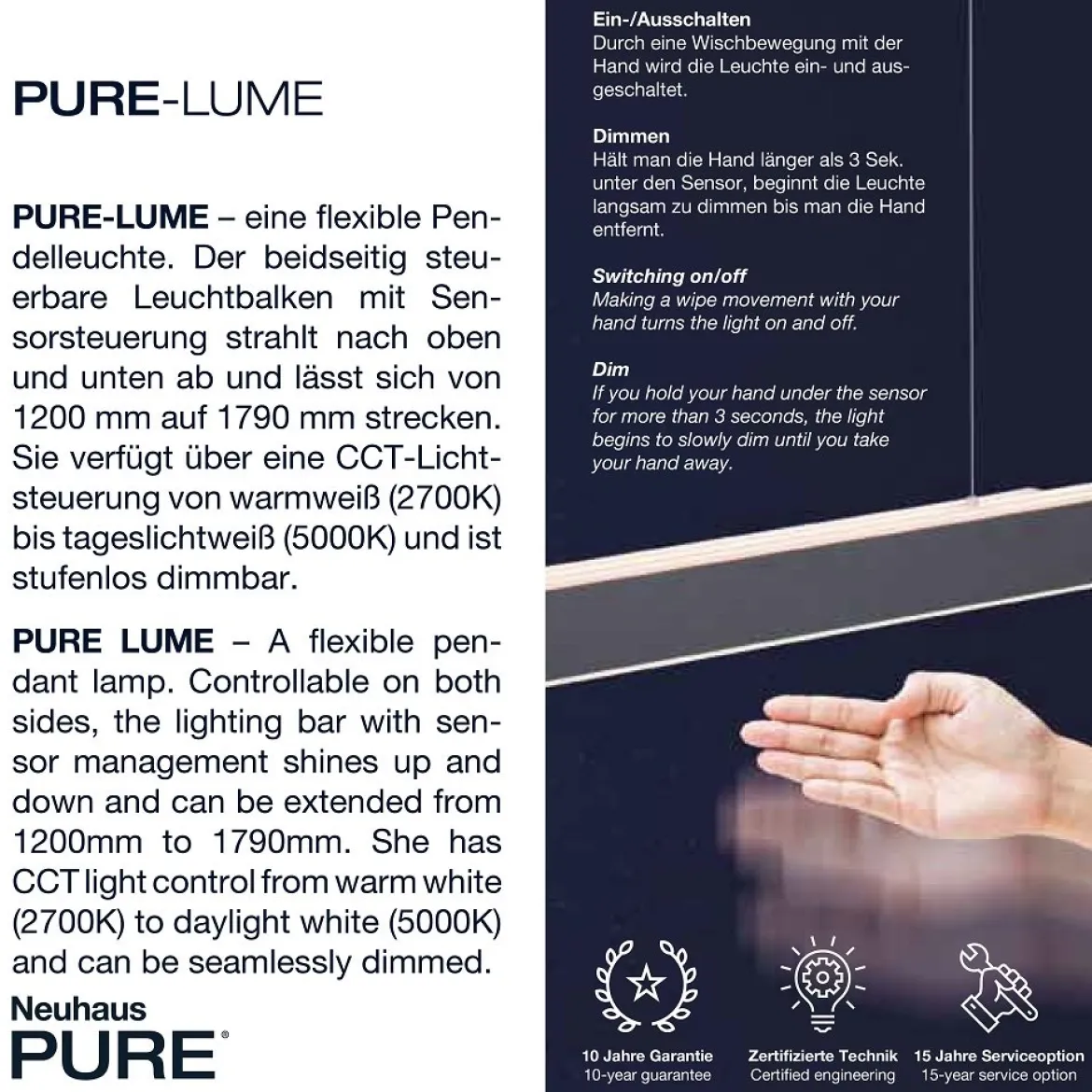 Paul Neuhaus 2738-13 PURE-LUME LED Pendelleuchte graphite CCT Sensordimmer