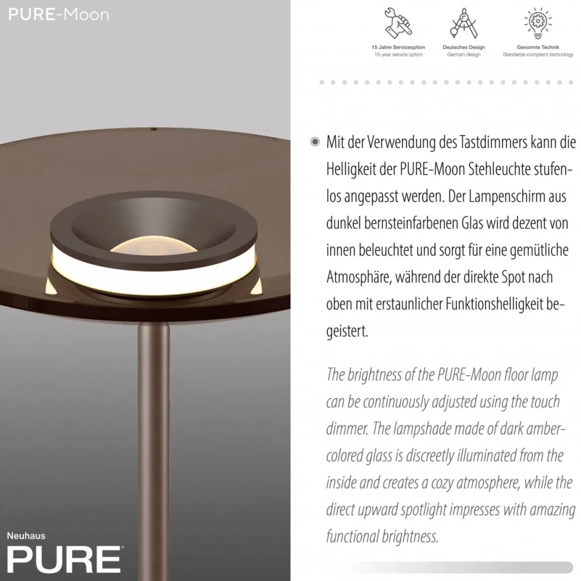 Paul Neuhaus 594-97 PURE Moon LED Stehleuchte bronce Touchdimmer