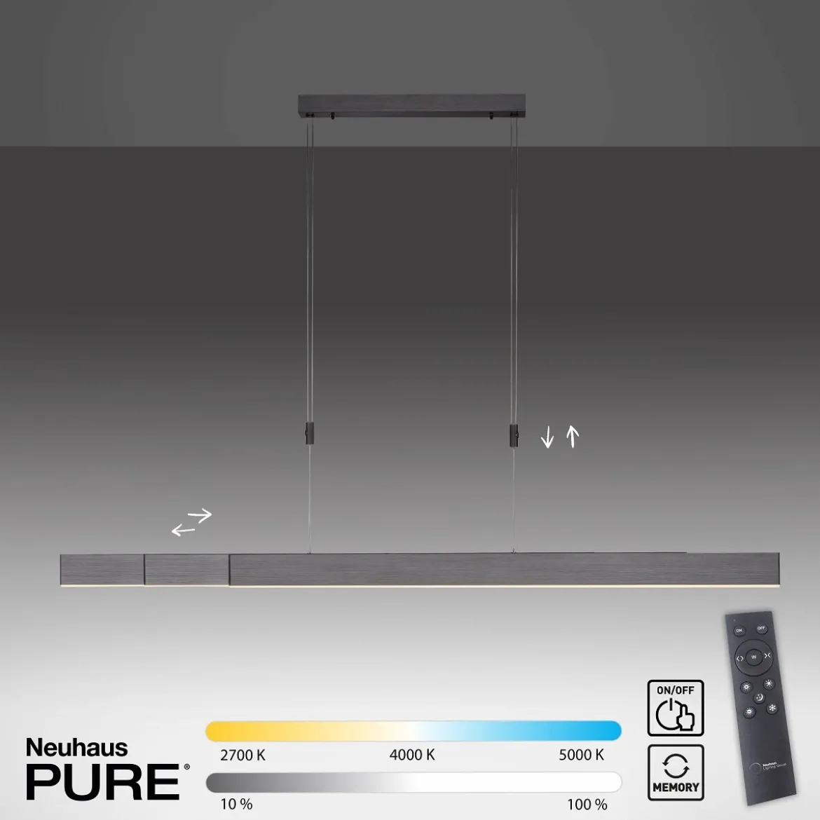 Paul Neuhaus 2525-15 PURE Moto e-SLIDE® LED Pendelleuchte platin (grau) CCT