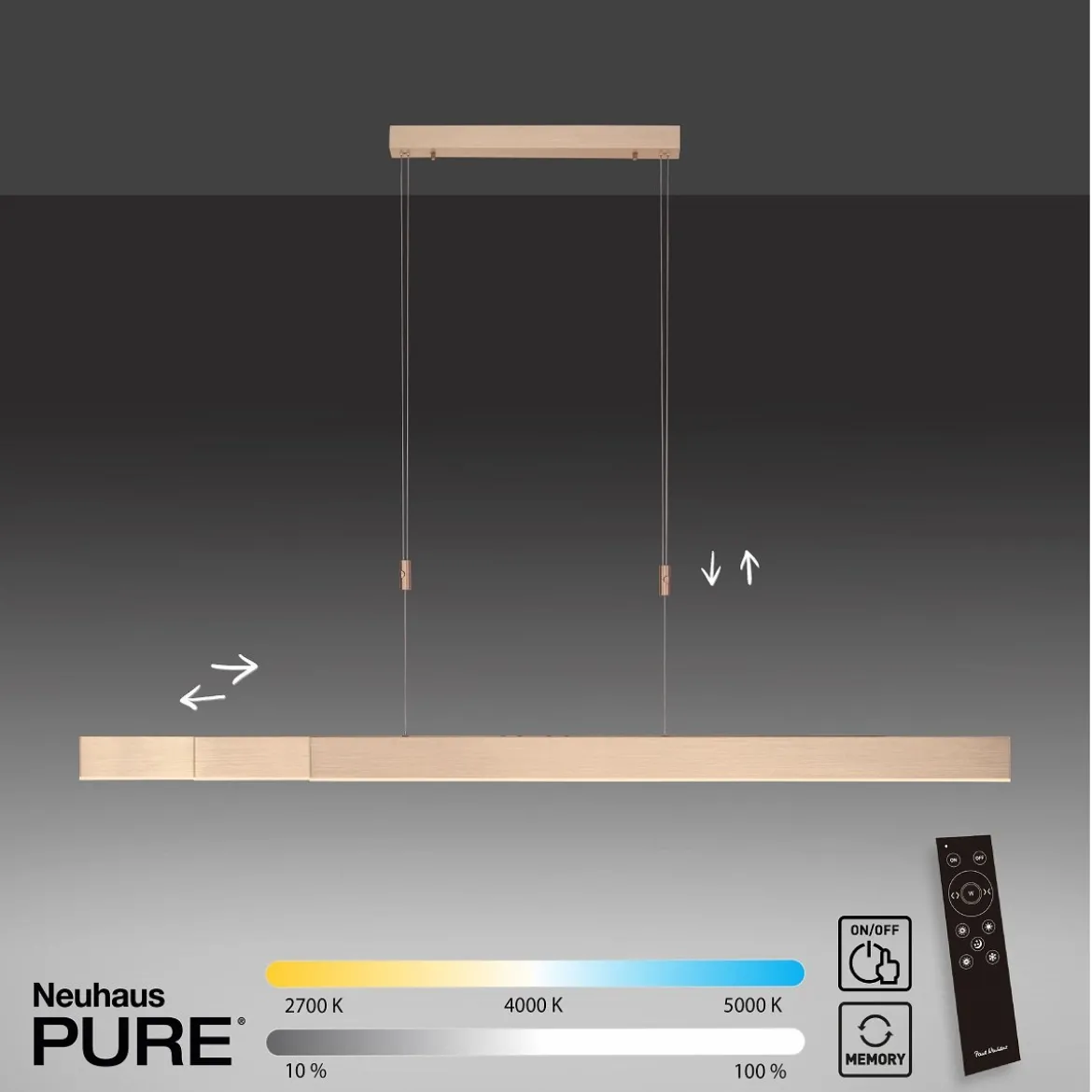 Paul Neuhaus 2525-60 PURE-MOTO e-SLIDE® LED Pendelleuchte imperial gold CCT