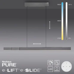 Paul Neuhaus 2545-15 PURE MOTO-RISE LED Pendelleuchte platin (grau) höhenverstellbar ausziehbar