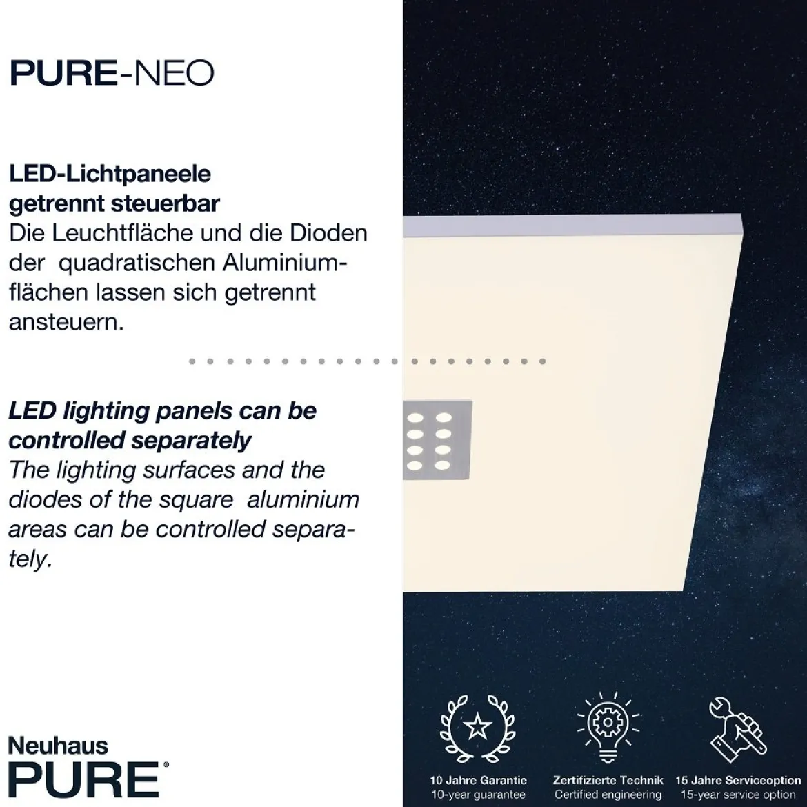 Paul Neuhaus 6433-95 PURE-NEO LED Deckenleuchte aluminium CCT 45x45cm