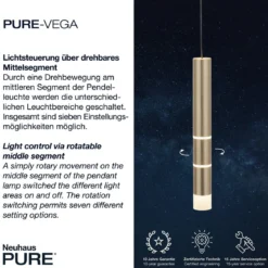 Paul Neuhaus 2211-60 PURE-VEGA LED Pendelleuchte messing matt getrennt schaltbar