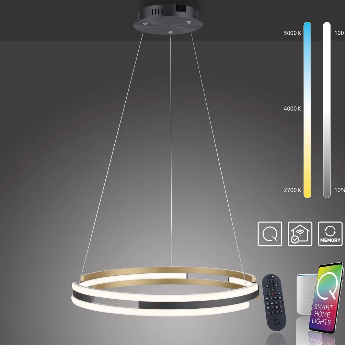 Paul Neuhaus 2051-60 Q-BELUGA LED Pendelleuchte messing matt schwarz Smart Home