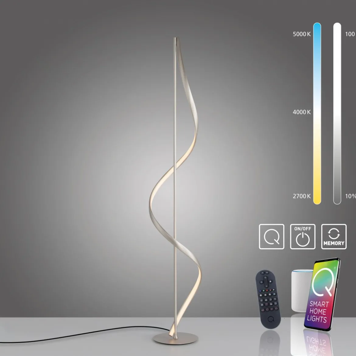 Paul Neuhaus 438-55 Q-SWING LED Stehleuchte stahlfarben Smart Home