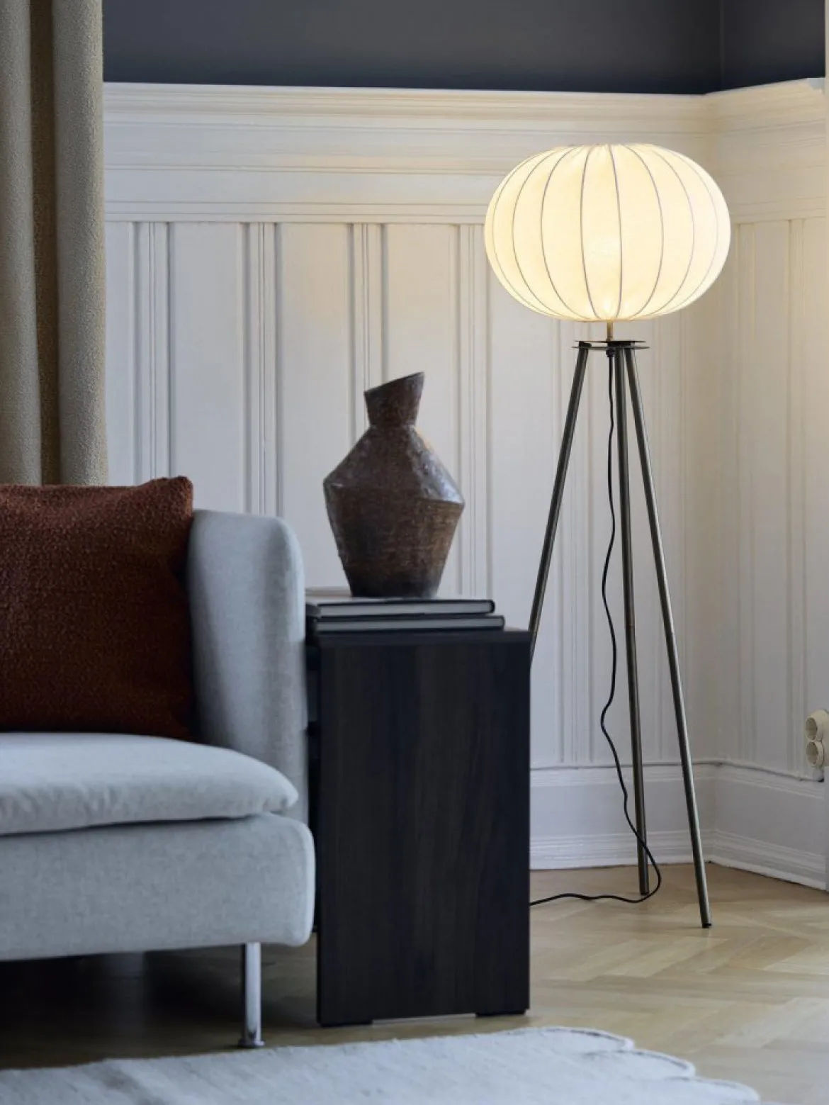 PR Home 4410502-FR01 Stehleuchte Antikmessing Stoffschirm weiß