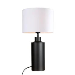 PR Home 4163203-FR01 Tischleuchte Solo Schwarz Matt Stoffschirm Weiß 55cm