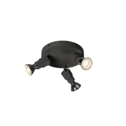 SLV 1008237 PURI 2.0 Basic Wand- und Deckenleuchte rund 3-flammig ohne Schirm schwarz GU10