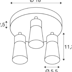 SLV 1008336 PURI 2.0 Cone Wand- und Deckenleuchte rund 3-flammig schwarz GU10