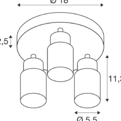 SLV 1008332 PURI 2.0 Tube Wand- und Deckenleuchte rund 3-flammig schwarz GU10