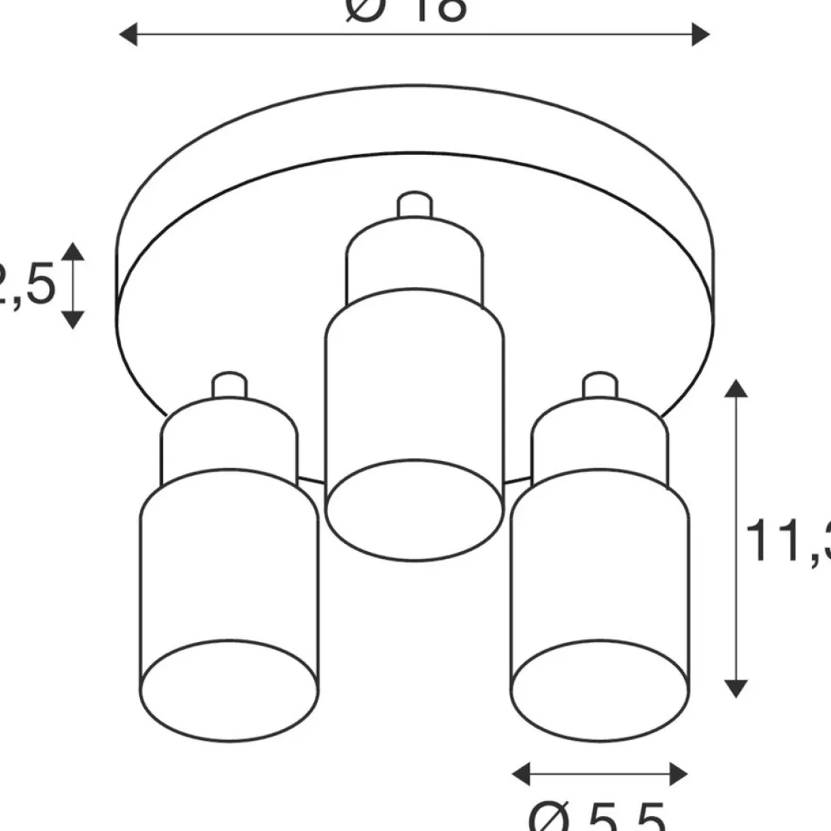 SLV 1008335 PURI 2.0 Tube Wand- und Deckenleuchte rund 3-flammig grau GU10